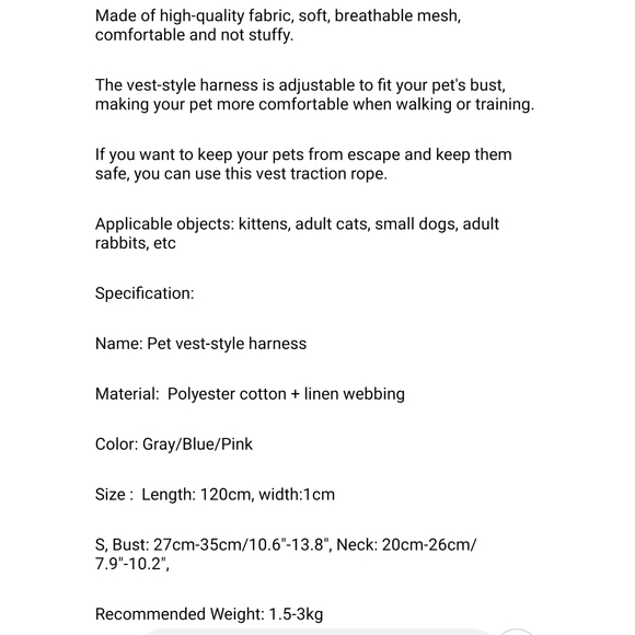 Cute Small Pet Harness & Leash set brand new in grey, adjustable breathable - Picture 4 of 14